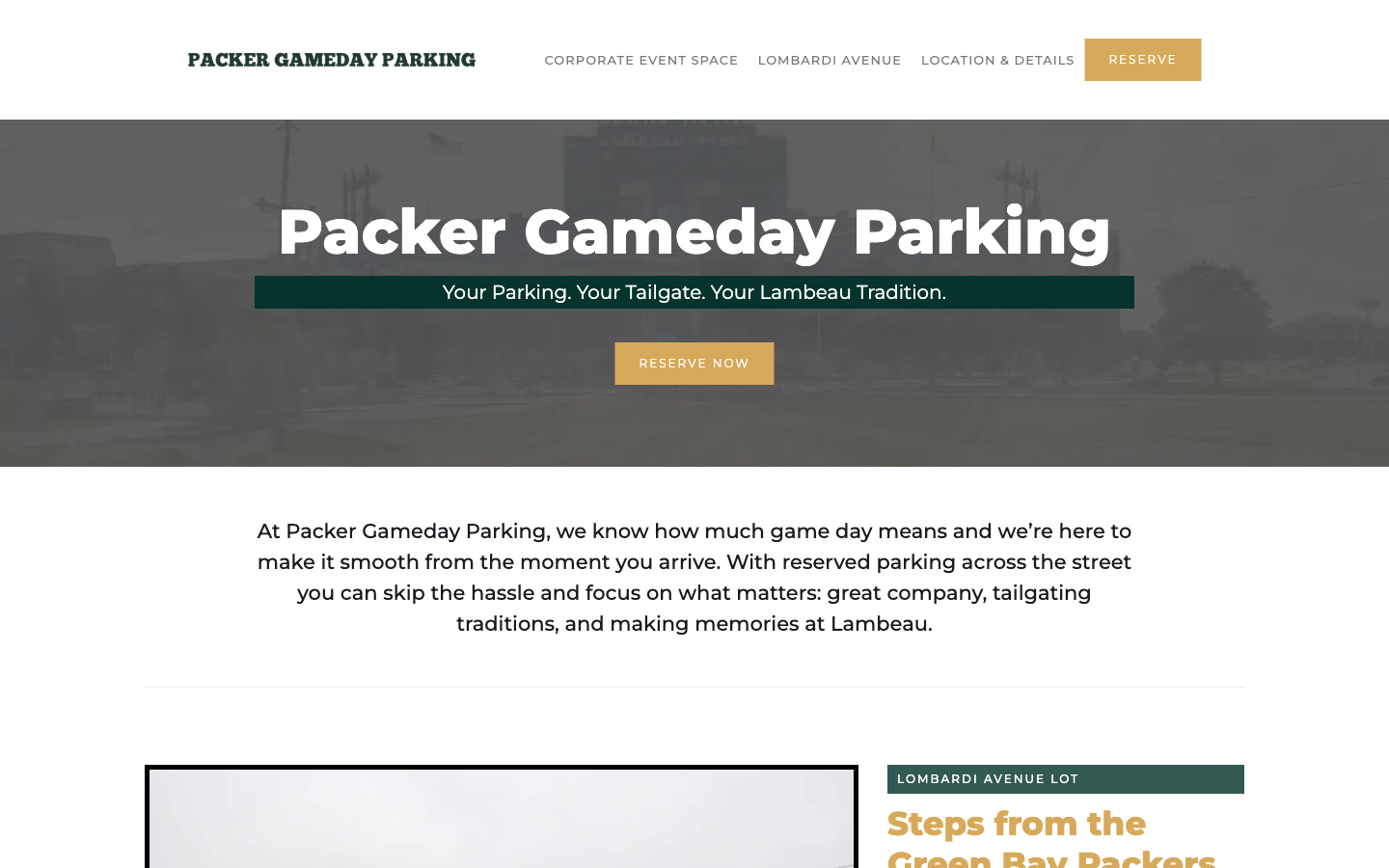 Packer Game Day Parking website screenshot